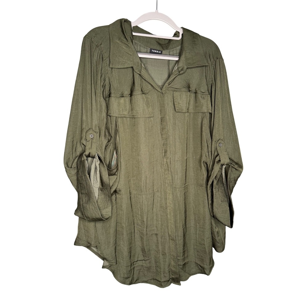 Torrid army‎ green relaxed button-up shirt